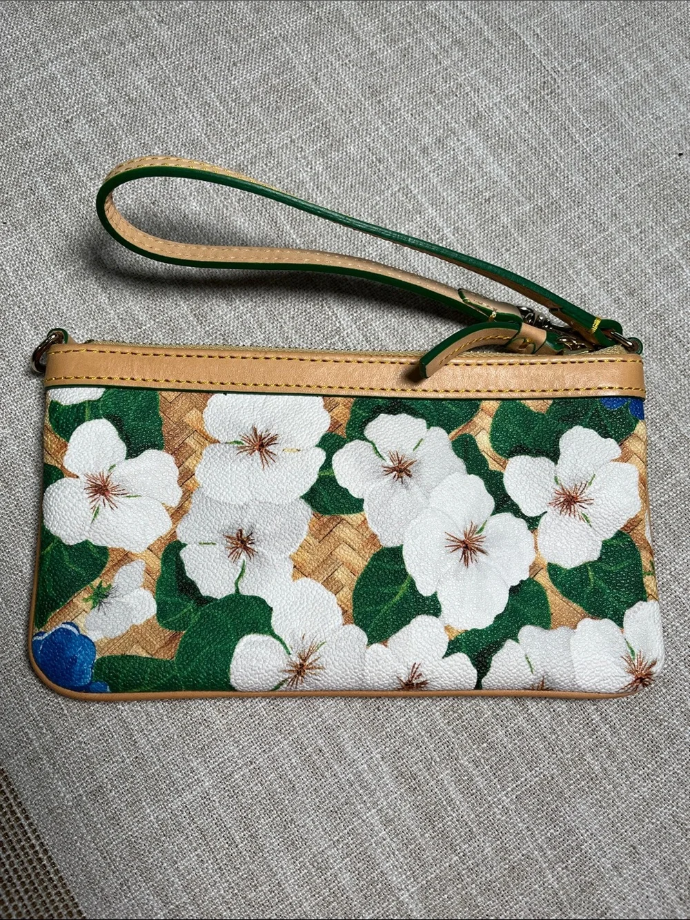 Dooney & Bourke Floral Wristlet in Beige, Blue, White, Green